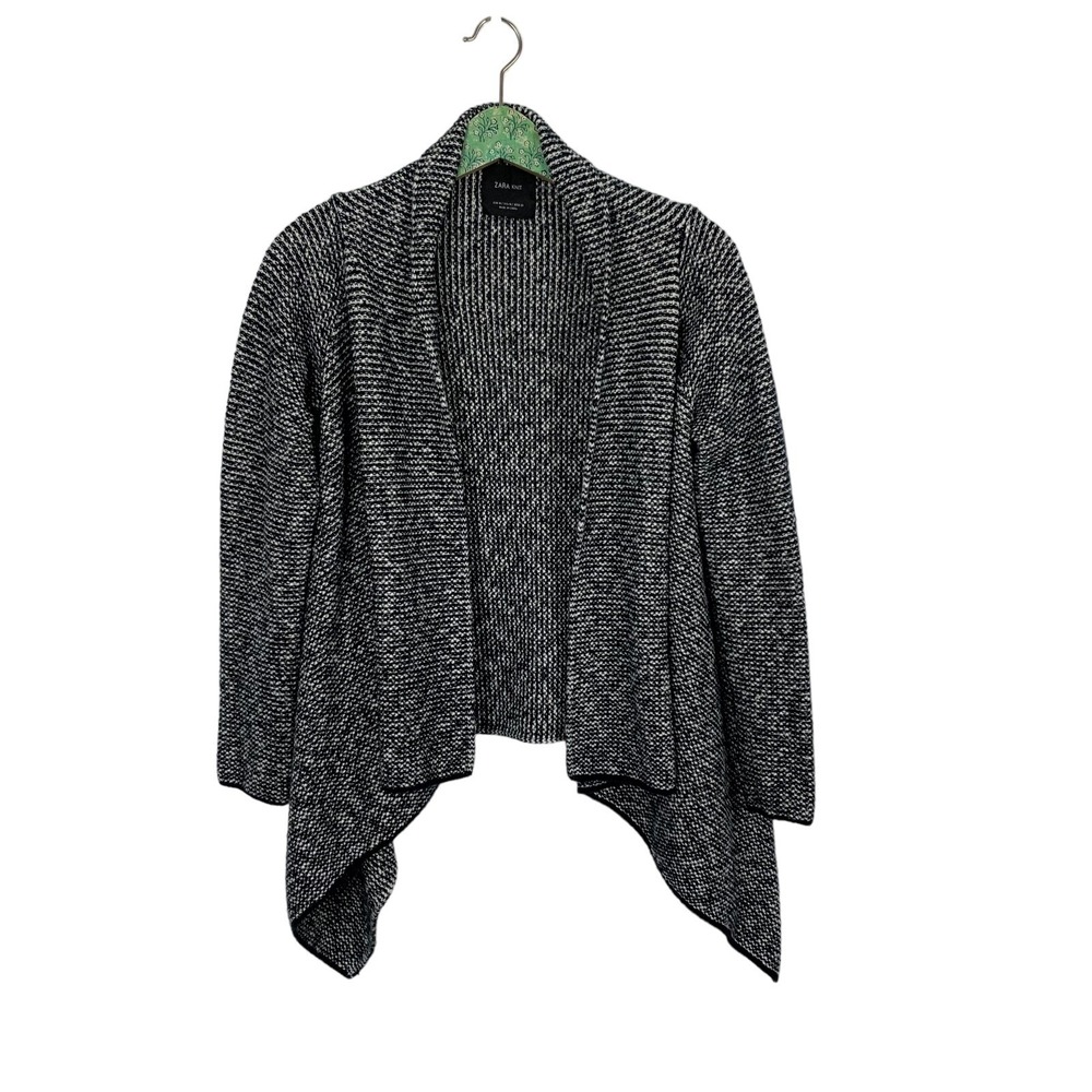 Zara Knit‎ Cardigan Sweater Medium Blue White Open Front
